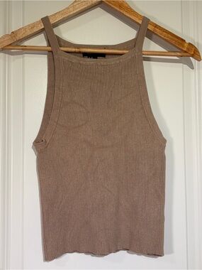 Forever 21 Taupe‎ Ribbed Knit High-Neck Halter Crop Tank Top - Medium